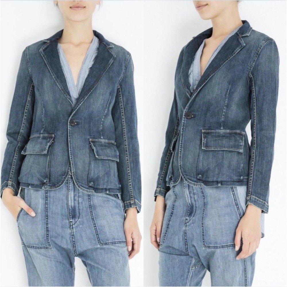 Nili Lotan Addison Denim Blazer Walker Wash Size 4